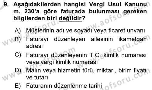 Muhasebe ve Hukuk Dersi 2022 - 2023 Yılı Yaz Okulu Sınav Soruları 9. Soru
