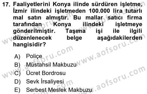 Muhasebe ve Hukuk Dersi 2023 - 2024 Yılı (Vize) Ara Sınavı 17. Soru