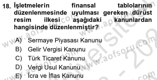 Muhasebe ve Hukuk Dersi 2023 - 2024 Yılı (Vize) Ara Sınavı 18. Soru