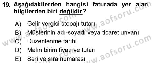 Muhasebe ve Hukuk Dersi 2023 - 2024 Yılı (Vize) Ara Sınavı 19. Soru