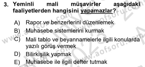 Muhasebe ve Hukuk Dersi 2023 - 2024 Yılı (Vize) Ara Sınavı 3. Soru