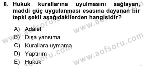 Muhasebe ve Hukuk Dersi 2023 - 2024 Yılı (Vize) Ara Sınavı 8. Soru