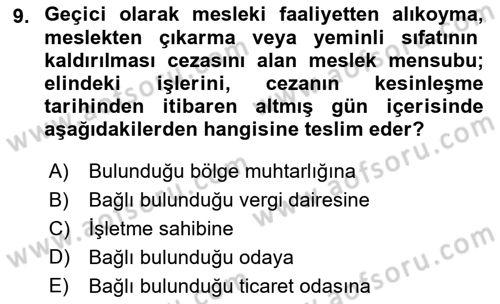 Muhasebe ve Hukuk Dersi 2023 - 2024 Yılı (Vize) Ara Sınavı 9. Soru