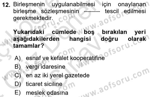 Muhasebe ve Hukuk Dersi 2023 - 2024 Yılı (Final) Dönem Sonu Sınav Soruları 12. Soru