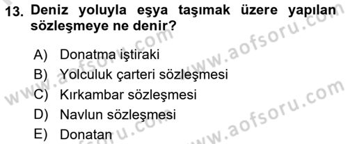 Muhasebe ve Hukuk Dersi 2023 - 2024 Yılı (Final) Dönem Sonu Sınav Soruları 13. Soru
