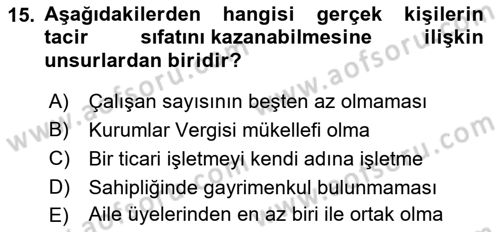 Muhasebe ve Hukuk Dersi 2023 - 2024 Yılı (Final) Dönem Sonu Sınav Soruları 15. Soru