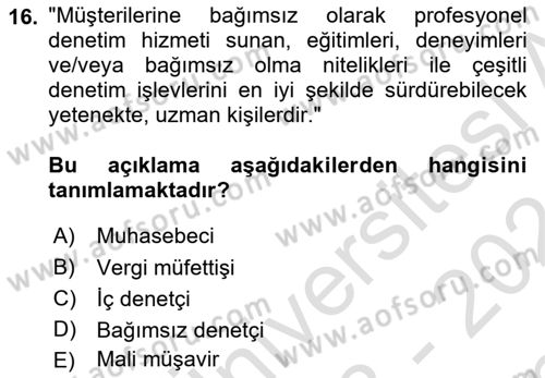 Muhasebe ve Hukuk Dersi 2023 - 2024 Yılı (Final) Dönem Sonu Sınav Soruları 16. Soru