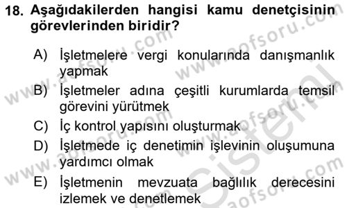 Muhasebe ve Hukuk Dersi 2023 - 2024 Yılı (Final) Dönem Sonu Sınav Soruları 18. Soru