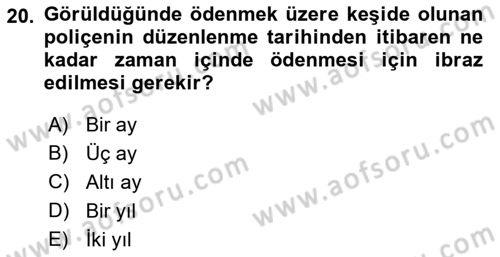 Muhasebe ve Hukuk Dersi 2023 - 2024 Yılı (Final) Dönem Sonu Sınav Soruları 20. Soru
