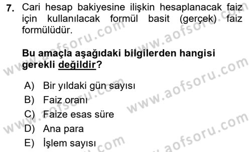 Muhasebe ve Hukuk Dersi 2023 - 2024 Yılı (Final) Dönem Sonu Sınav Soruları 7. Soru