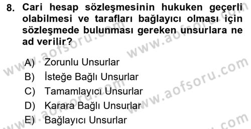 Muhasebe ve Hukuk Dersi 2023 - 2024 Yılı (Final) Dönem Sonu Sınav Soruları 8. Soru
