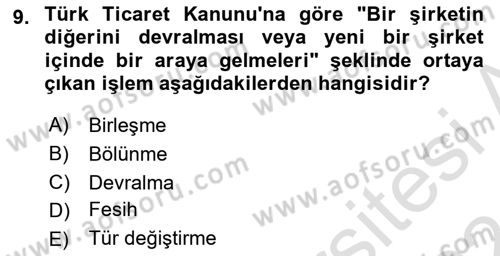 Muhasebe ve Hukuk Dersi 2023 - 2024 Yılı (Final) Dönem Sonu Sınav Soruları 9. Soru