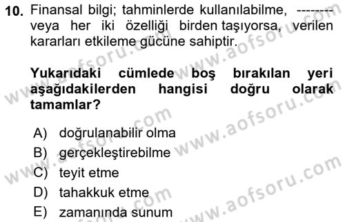 Muhasebe ve Hukuk Dersi 2023 - 2024 Yılı Yaz Okulu Sınav Soruları 10. Soru