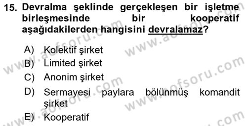 Muhasebe ve Hukuk Dersi 2023 - 2024 Yılı Yaz Okulu Sınav Soruları 15. Soru