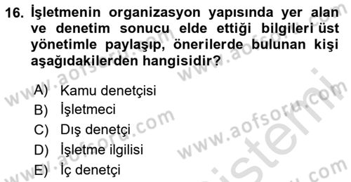 Muhasebe ve Hukuk Dersi 2023 - 2024 Yılı Yaz Okulu Sınav Soruları 16. Soru