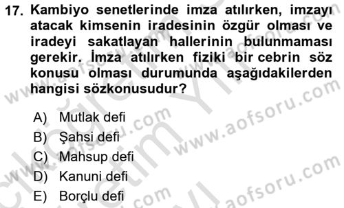 Muhasebe ve Hukuk Dersi 2023 - 2024 Yılı Yaz Okulu Sınav Soruları 17. Soru