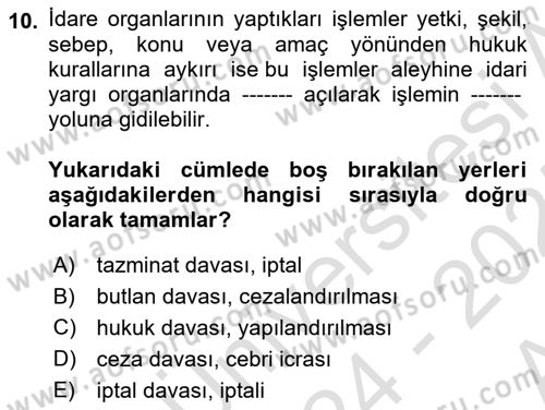 Muhasebe ve Hukuk Dersi 2024 - 2025 Yılı (Vize) Ara Sınav Soruları 10. Soru