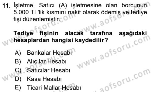 Muhasebe ve Hukuk Dersi 2024 - 2025 Yılı (Vize) Ara Sınav Soruları 11. Soru