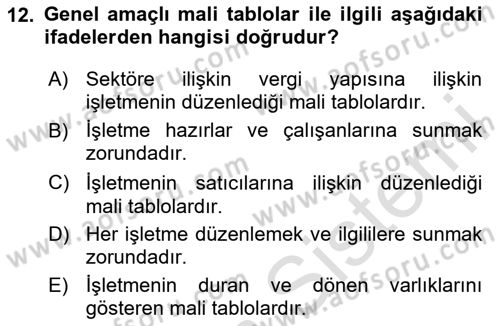 Muhasebe ve Hukuk Dersi 2024 - 2025 Yılı (Vize) Ara Sınav Soruları 12. Soru