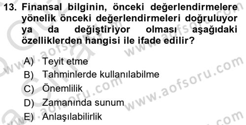Muhasebe ve Hukuk Dersi 2024 - 2025 Yılı (Vize) Ara Sınav Soruları 13. Soru