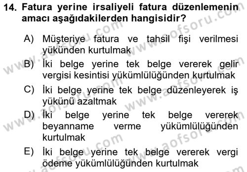 Muhasebe ve Hukuk Dersi 2024 - 2025 Yılı (Vize) Ara Sınav Soruları 14. Soru