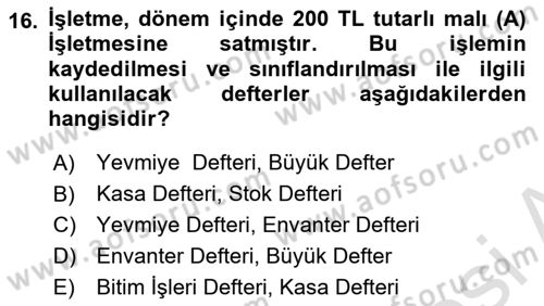 Muhasebe ve Hukuk Dersi 2024 - 2025 Yılı (Vize) Ara Sınav Soruları 16. Soru