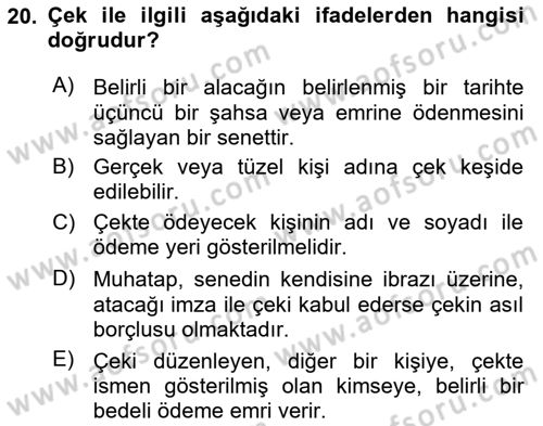 Muhasebe ve Hukuk Dersi 2024 - 2025 Yılı (Vize) Ara Sınav Soruları 20. Soru