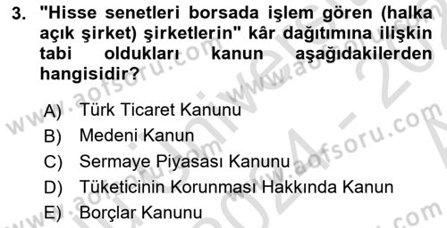 Muhasebe ve Hukuk Dersi 2024 - 2025 Yılı (Vize) Ara Sınav Soruları 3. Soru