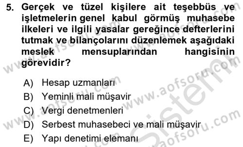 Muhasebe ve Hukuk Dersi 2024 - 2025 Yılı (Vize) Ara Sınav Soruları 5. Soru