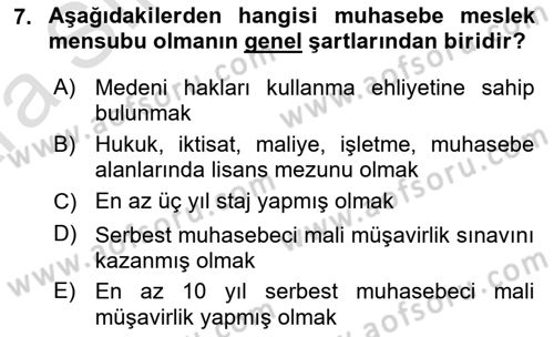 Muhasebe ve Hukuk Dersi 2024 - 2025 Yılı (Vize) Ara Sınav Soruları 7. Soru