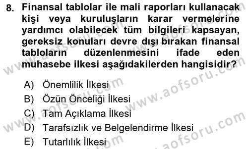 Muhasebe ve Hukuk Dersi 2024 - 2025 Yılı (Vize) Ara Sınav Soruları 8. Soru