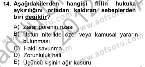 Borçlar Hukuku Dersi 2012 - 2013 Yılı (Vize) Ara Sınavı 14. Soru