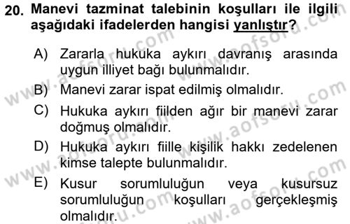 Borçlar Hukuku Dersi 2015 - 2016 Yılı (Vize) Ara Sınav Soruları 20. Soru