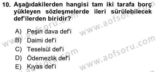 Borçlar Hukuku Dersi 2018 - 2019 Yılı Yaz Okulu Sınav Soruları 10. Soru