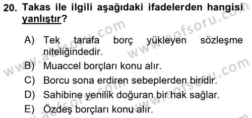 Borçlar Hukuku Dersi 2018 - 2019 Yılı Yaz Okulu Sınav Soruları 20. Soru