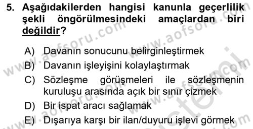 Borçlar Hukuku Dersi 2020 - 2021 Yılı Yaz Okulu Sınavı 5. Soru