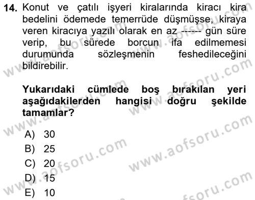 Borçlar Hukuku Dersi 2022 - 2023 Yılı (Final) Dönem Sonu Sınavı 14. Soru