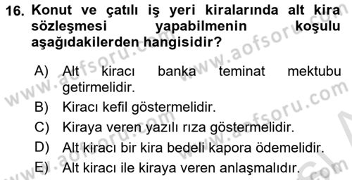 Borçlar Hukuku Dersi 2022 - 2023 Yılı (Final) Dönem Sonu Sınavı 16. Soru