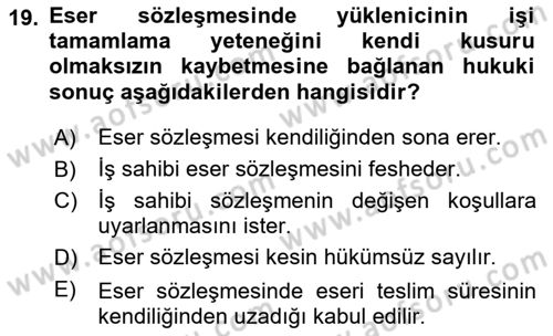 Borçlar Hukuku Dersi 2022 - 2023 Yılı Yaz Okulu Sınavı 19. Soru