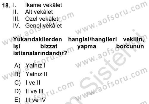 Borçlar Hukuku Dersi 2023 - 2024 Yılı (Final) Dönem Sonu Sınavı 18. Soru