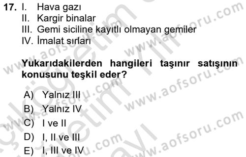 Borçlar Hukuku Dersi 2023 - 2024 Yılı Yaz Okulu Sınavı 17. Soru