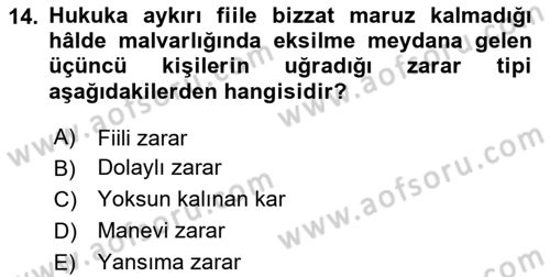Borçlar Hukuku Dersi 2024 - 2025 Yılı (Vize) Ara Sınav Soruları 14. Soru