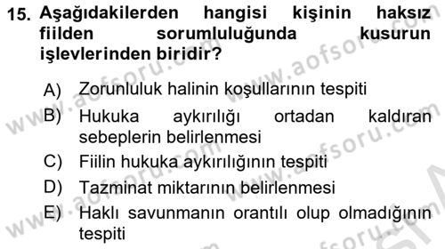 Borçlar Hukuku Dersi 2024 - 2025 Yılı (Vize) Ara Sınav Soruları 15. Soru