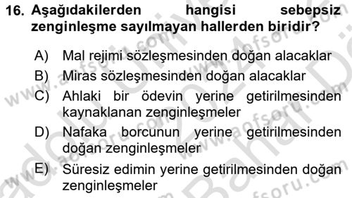 Borçlar Hukuku Dersi 2024 - 2025 Yılı (Vize) Ara Sınav Soruları 16. Soru