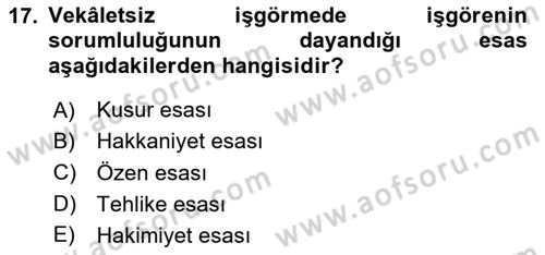 Borçlar Hukuku Dersi 2024 - 2025 Yılı (Vize) Ara Sınav Soruları 17. Soru