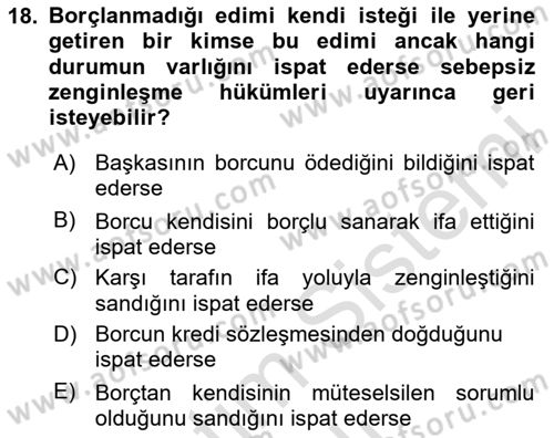Borçlar Hukuku Dersi 2024 - 2025 Yılı (Vize) Ara Sınav Soruları 18. Soru