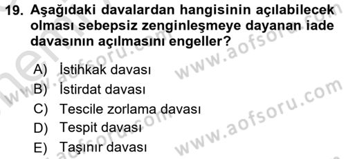 Borçlar Hukuku Dersi 2024 - 2025 Yılı (Vize) Ara Sınav Soruları 19. Soru