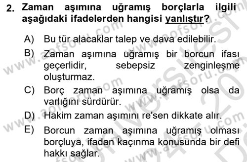 Borçlar Hukuku Dersi 2024 - 2025 Yılı (Vize) Ara Sınav Soruları 2. Soru