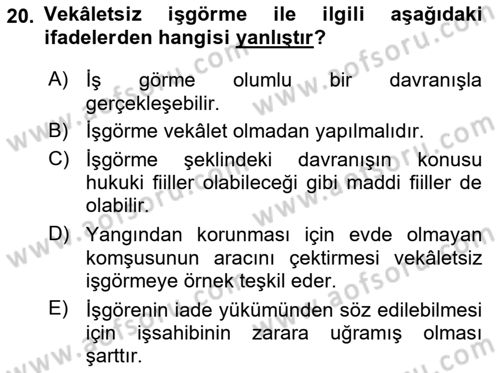 Borçlar Hukuku Dersi 2024 - 2025 Yılı (Vize) Ara Sınav Soruları 20. Soru