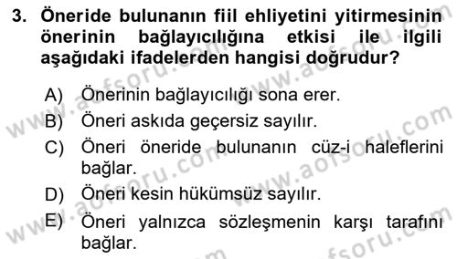 Borçlar Hukuku Dersi 2024 - 2025 Yılı (Vize) Ara Sınav Soruları 3. Soru
